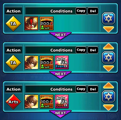 Ordered AI actions with True Arts and Arts conditions.