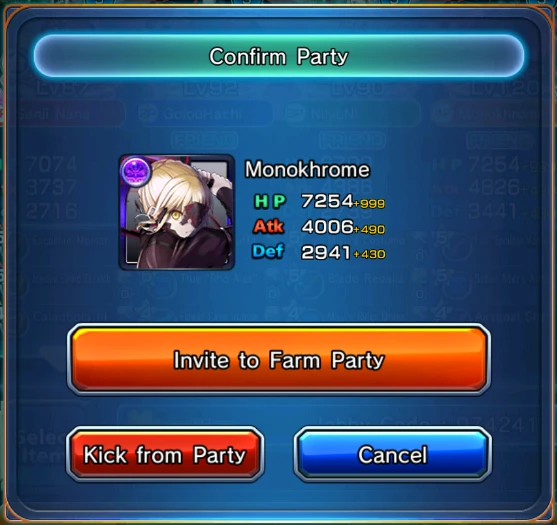 Player menu showing Invite to Farm Party.