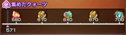 The source uses a Japanese UI example to illustrate cumulative Quartz milestones. Check the current event for its reward amounts.