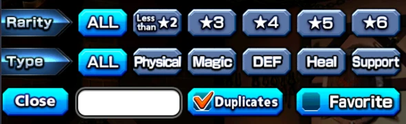 Equipment filter with Duplicates checked.