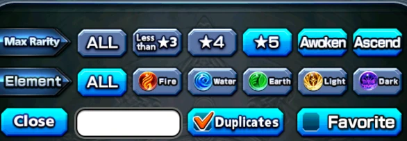 Unit filter panel with Duplicates enabled.